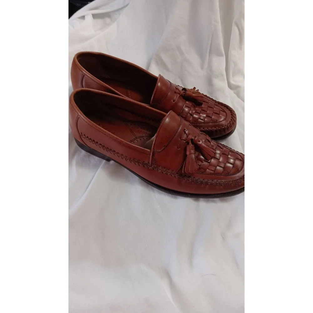 G H Bass Bellagio Mens 11.5 M Oxblood Brown Leather Tassel Woven Loafers EUC